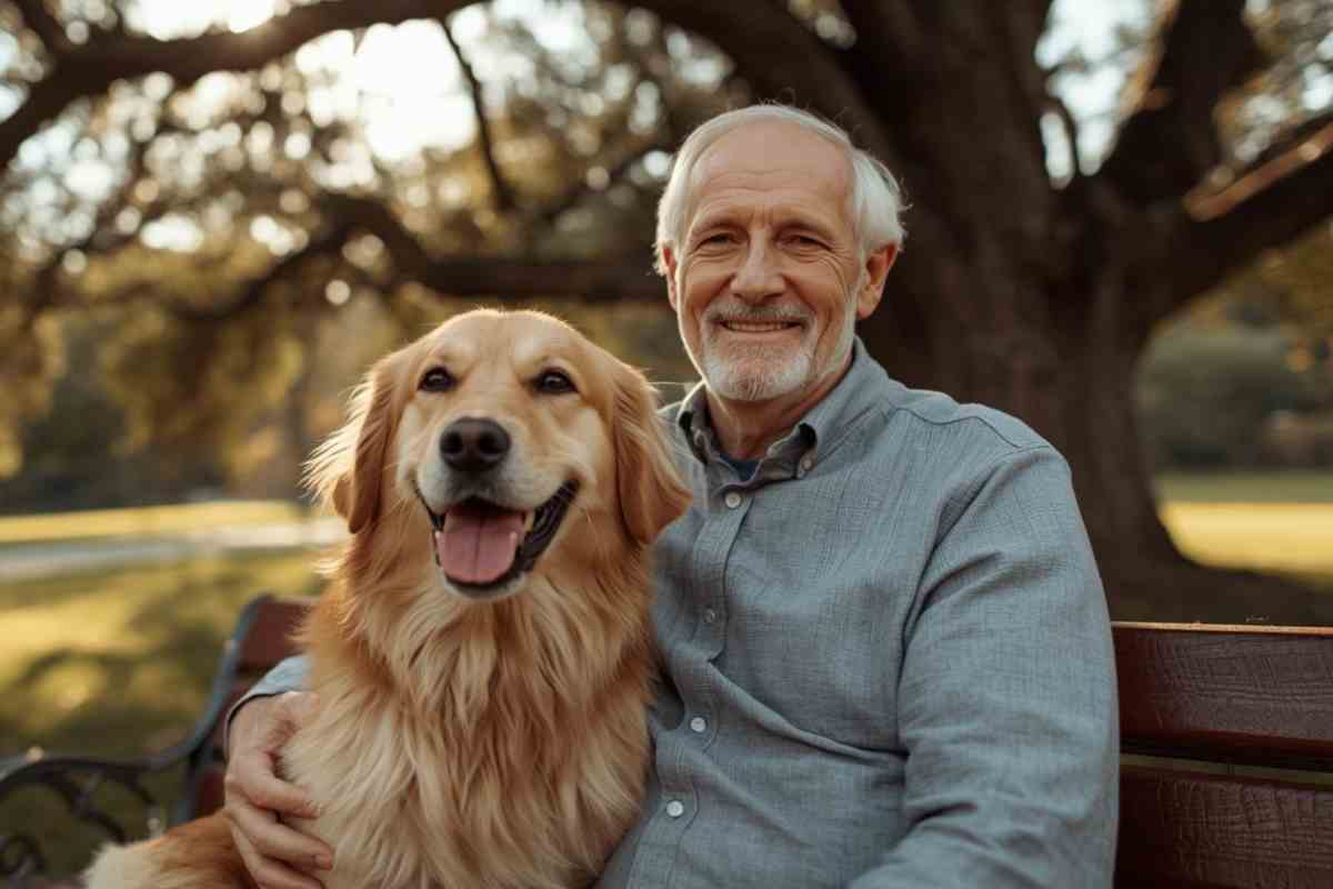 anziano con cane su una panchina