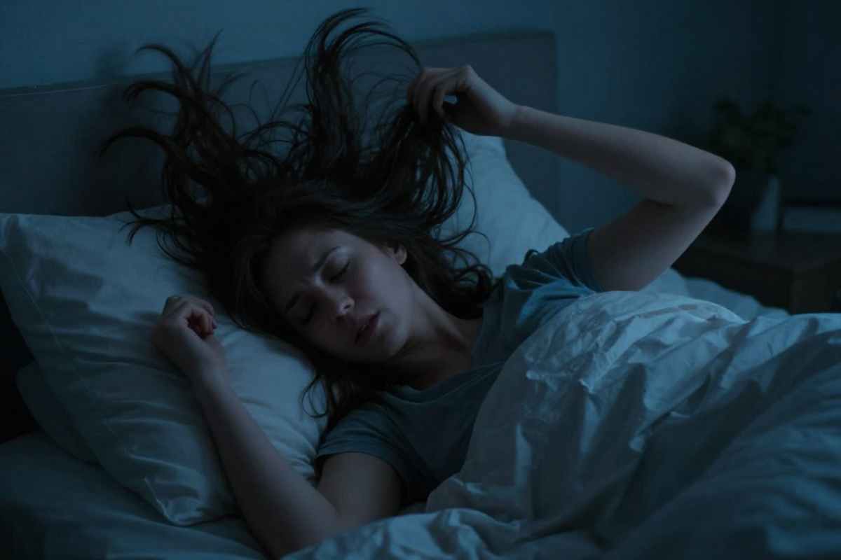 donna si tocca i capelli durante la notte