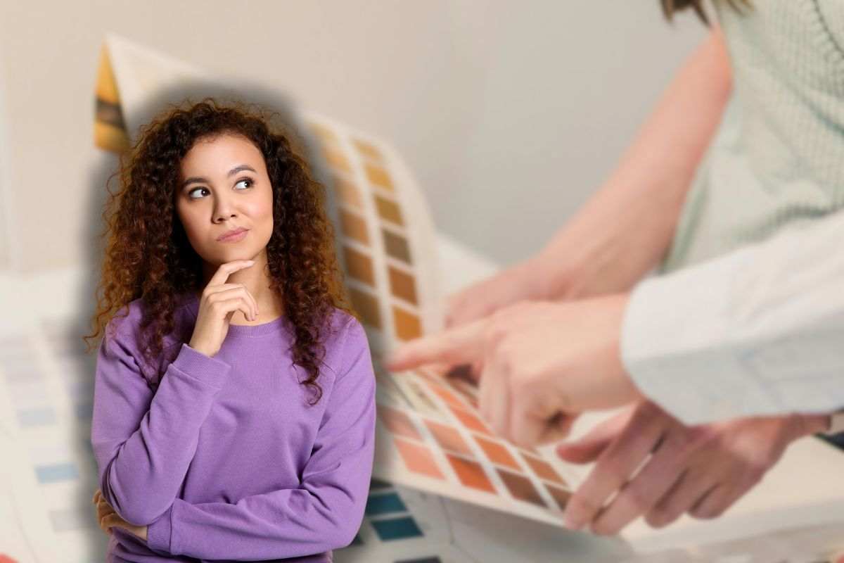 donna sceglie colori e un'altra che pensa